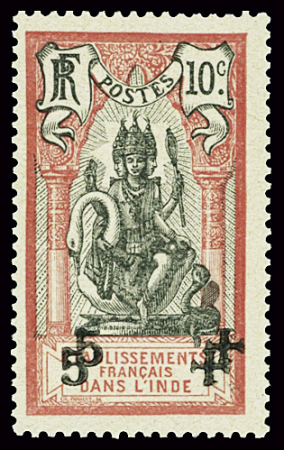 N°45Da 10c rose et noir, variété double surcharge,