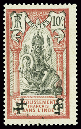 N°45Dc 10c rose et noir, variété double surcharge renversée,