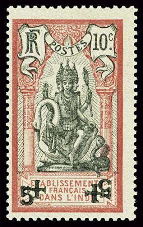 N°45Dd 10c rose et noir, variété double surcharge dont