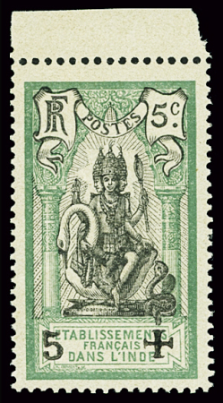 N°45Cb 5c vert et noir, variété surcharge noire, BdF,