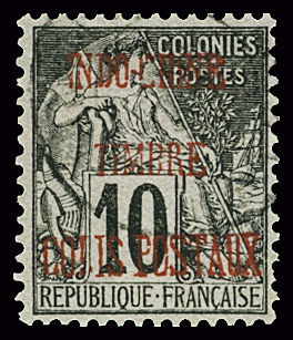 N°2a 10c noir sur lilas, surcharge carmin, obl., TB