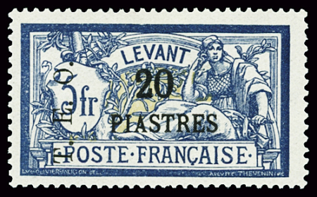 N°20 20 pi sur 5f bleu et chamois, neuf *, TB, R (tirage