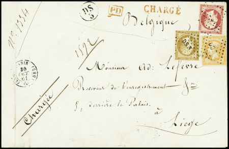 Exceptionnelle lettre CHARGEE pour la Belgique en tricolore