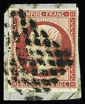 Grille sarde de Chambéry sur n°17 80c rose, TB, très