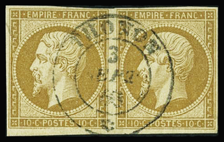 Càd sarde Thonon 3 sept 60 sur n°13 10c bistre en paire,