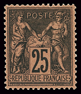 N°91 25c noir sur rouge neuf ** TB signé Calves