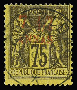 N°9 7 1/2  sur 75c. violet sur jaune (R), obl. càd
