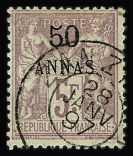 N°11 50a. sur 5f lilas + n°12 1/2 a. et 5 sur 1 c.