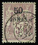 N°11 50a. sur 5f lilas + n°12 1/2 a. et 5 sur 1 c.