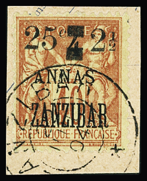 N°58 2 25c. et 2 1/2 sur 4a. sur 40c., obl., TB