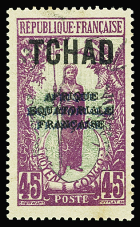 N°30a 45c. violet et vert, variété double surcharge,