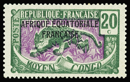 N°25a 20c. vert et violet, variété sans la surcharge