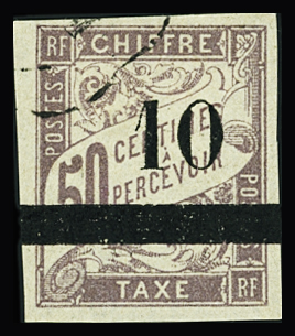 TAXE N°1 10 sur 50c. lilas (tirage 3000 ex.) et n°3