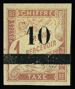 TAXE N°1 10 sur 50c. lilas (tirage 3000 ex.) + n°2