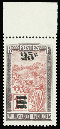 N°144a 25c. sur 15c. violet-brun et rouge, variété