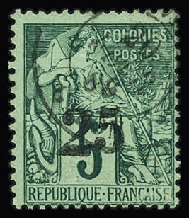 N°8 25 sur 5c. vert (tirage 4000 ex.), obl., TB. Signé