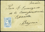 Espagne, timbre carliste n°1, 1R. Bleu clair obl CAD