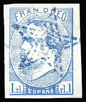 Espagne, timbre carliste n°1, 1R bleu clair, obl étoile