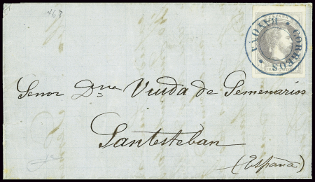 Espagne, timbre carliste n°2, 1R violet obl CAD bleu