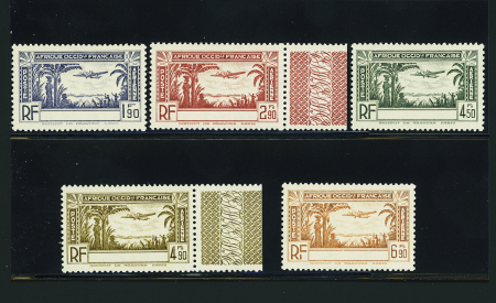 POSTE AERIENNE N°1a à 5a série complète, variétés sans