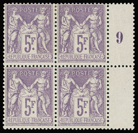 N°95 5f violet sur lilas, bloc de 4, 2 timbres neuf