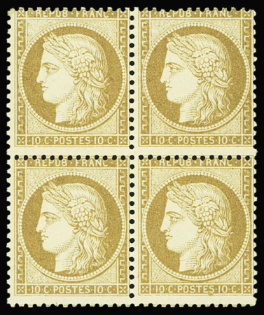 N°36a 10c bistre-brun, bloc de 4, neuf gno,TB.