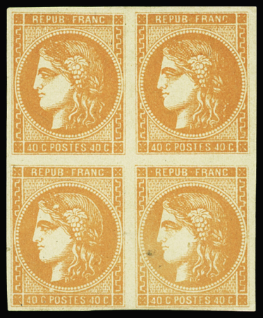 N°48 40c orange, bloc de 4, neuf */** gno, TB. Signé