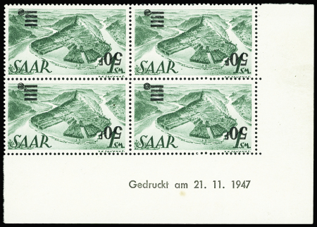 L'UNIQUE BLOC DE 4 COIN-DATE AVEC SURCHARGE RENVERSEE