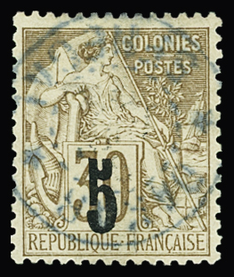 N°2A 5 sur 30c brun (Type II), obl. bleue, TB