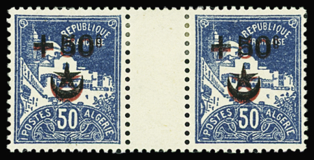 N°66a +50c. sur 50c. bleu, variété double surcharge