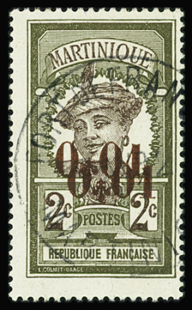 N°105b 1c. sur 2c., variété double surcharge, obl.,