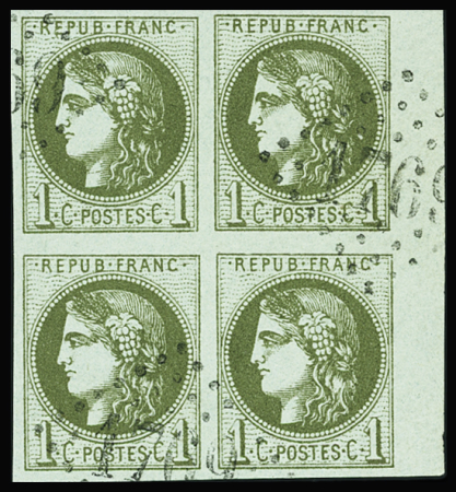 N°39A 1c olive Report 1, bloc de 4, obl. GC 1769 du