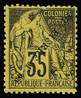 N°27a 35c. violet-noir sur jaune, variété surcharge