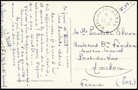 CP en franchise avec CAD "Djibouti naval" (12.4.39