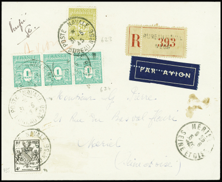 N°623 + 624 en bande de 3 + 735 obl CAD "Poste nav