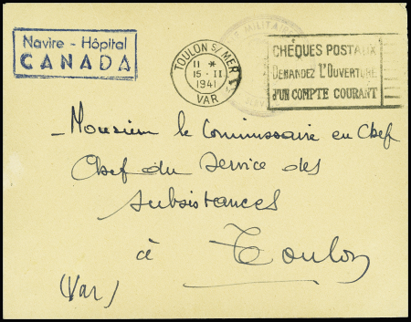 Lettre en franchise de Toulon (15.2.41) avec cache