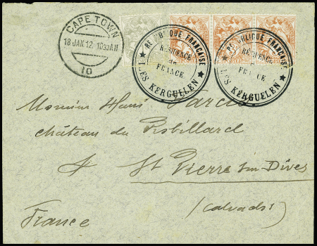 N°107 + 109 en bande de 3 obl grand cahet noir typ