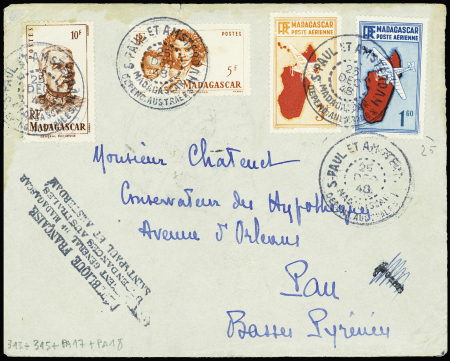 Madagascar n°313 + 315 + PA17 + PA18 obl CAD "S. P