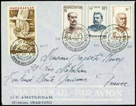 Madagascar n°310 + 317 + 318 + PA62 obl CAD "S. Pa