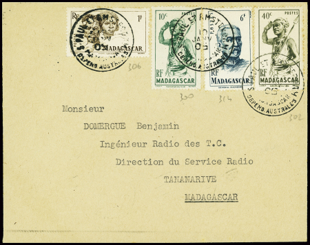 Madagascar n°300 + 302 + 306 + 314 obl CAD "S. Pau