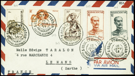 Madagascar n°303 + 306 + 308 + 309 + 313 obl CAD "