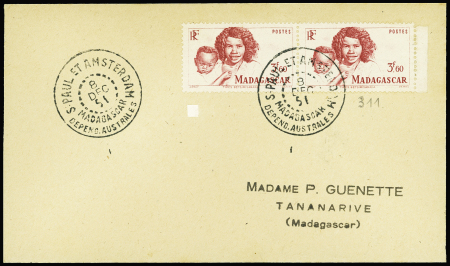 Madagascar n°311 en paire obl CAD "S. Paul et Amst