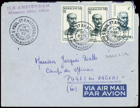 Madagascar n°309, 2 pièces + 314 obl CAD "S.Paul e