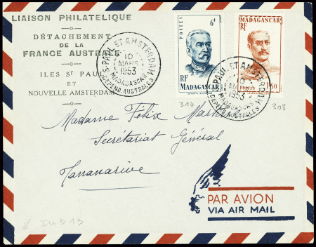 Madagascar n°308 + 314 obl CAD "S. Paul et Amsterd