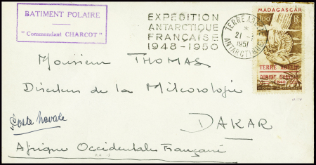 TAAF PA n°1 obl Terre Adélie (21.1.1951) sur lettr