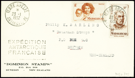 Madagascar n°313 + 315 obl CAD "Terre Adélie antar