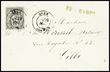 N°77 ovbl CAD T17 "Oran Algérie" (1878) sur lettre