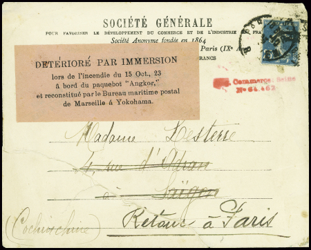 N°140 obl Paris sur lettre pour Saïgon avec étique