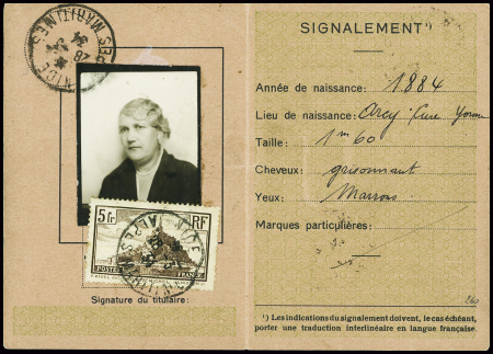 N°260 ob Nice (1934) sur carte d'identité de l'UPU