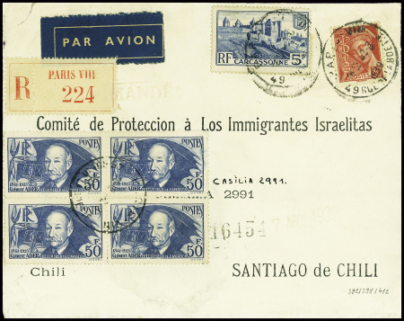 N°392 + 398, 50F Ader en bloc de 4 + n°412 obl Par